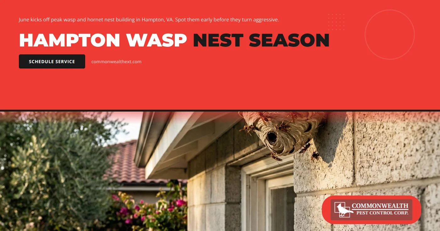 Wasp control in Hampton VA - paper wasp and bald-faced hornet nests on a coastal Virginia Peninsula home in early summer - Commonwealth Exterminators